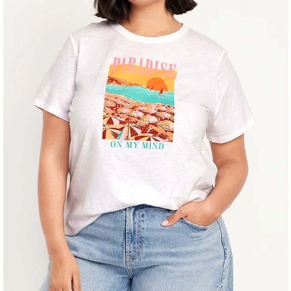 Old Navy Womens Size 2X Paradise On My Mind EveryWear Graphic White TShirt NEW